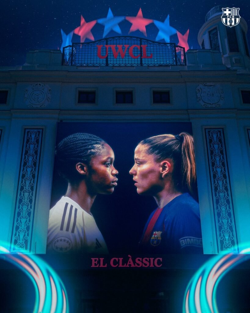 Cartel del partido entre el Real Madrid Femenino y el FCBarcelona Femenino en el Alfonso Di Stéfano