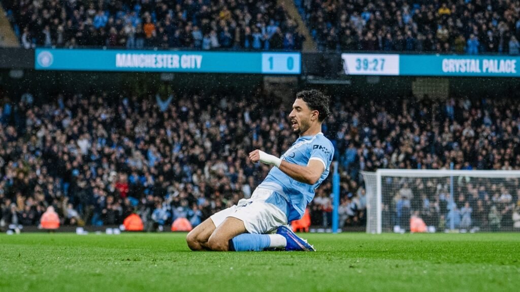 Marmoush celebra el 2-0 ante el Crystal Palace. (Créditos: Manchester City)
